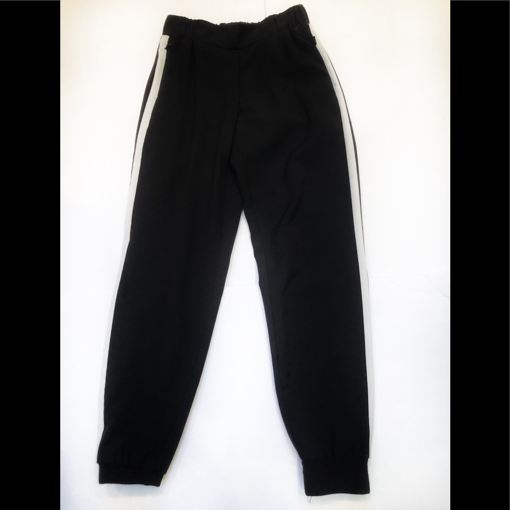 Black jogger dress pants with white stripe